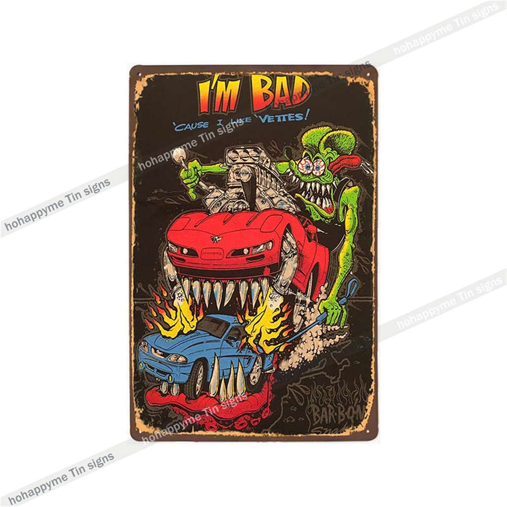 Decor Rat Fink Metal Vintage Sign Retro Decorative Plaque Garage Man Cave Bar Pub Club Tin Painting Home Living Poster 20x30c