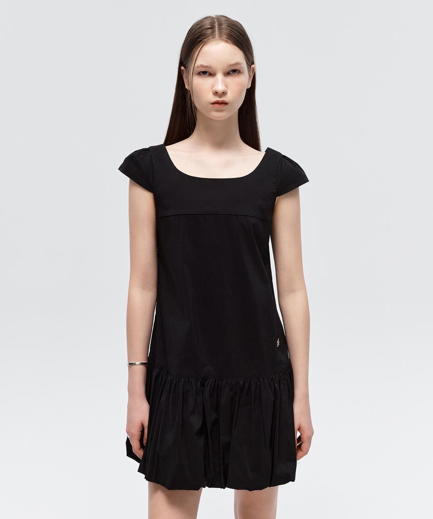 City Breeze Square Neck Balloon Mini Dress_Black