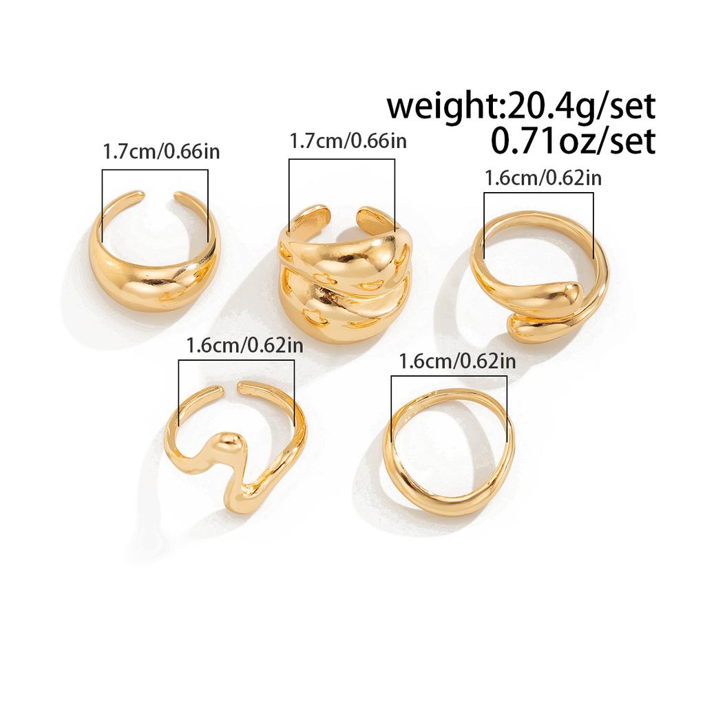 Liquid Metallic Glossy Metal Rings Set for Women Men Asymmetrical Open Elegant Gold Silver Color Adjustable Pearl Rings Punk Geometric Party Jewelry