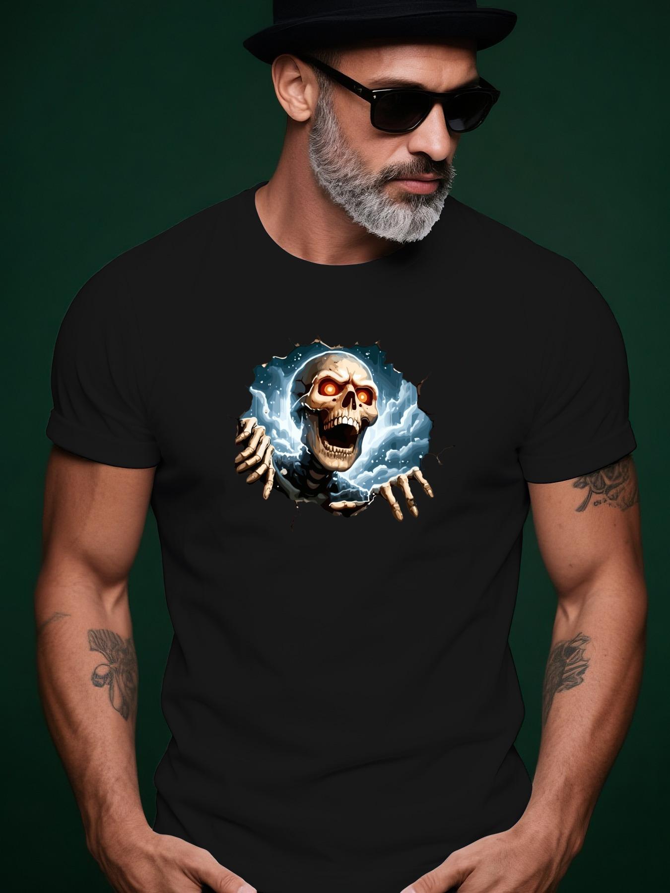 Short Sleeve Graphic Tshirt - Edgy Skull Clouds Print XXL