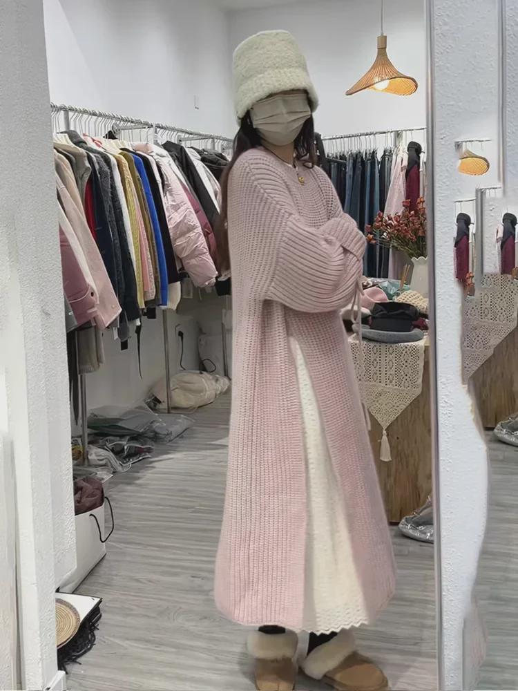 Women's Korean-Style Loose Sweater Dress, Side Slit, Over-Knee, Mid-Length, for Spring and Autumn 2025