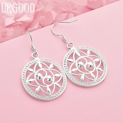 925 Sterling Silver Pattern Round Pendant Earrings Wedding Jewelry