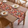 Bohemia Jacquard Table Runner, Vintage Boho Table Runner, Orange Diamond Cotton Blend with Tassels for Dining Table Party
