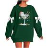 Ladies' Christmas Printed Bow Round Neck Long Sleeved Loose Pullover Sweater Sweatshirt Top