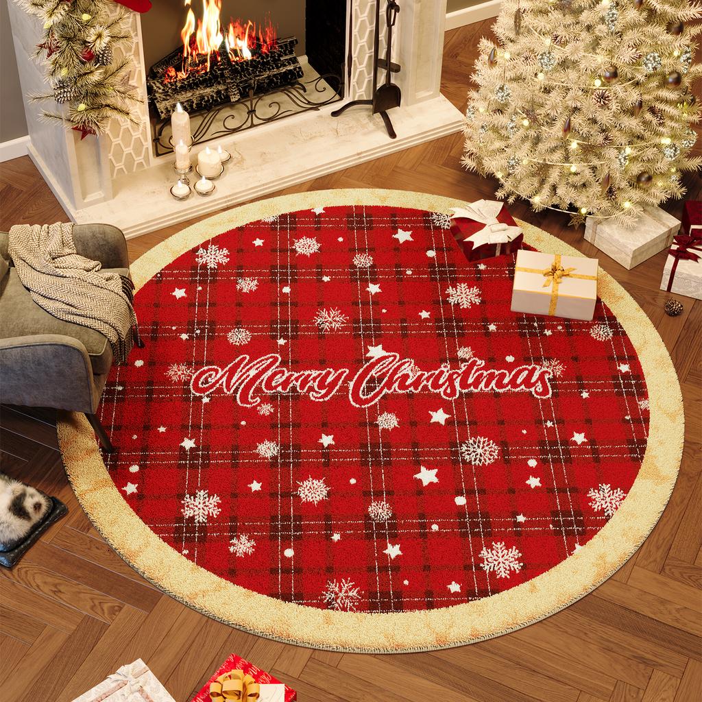 Christmas Bedroom Decor Red Carpet Round Carpets for Living Room Thick Plush Cloakroom Washable Floor Mat Home Fluffy Soft Rug