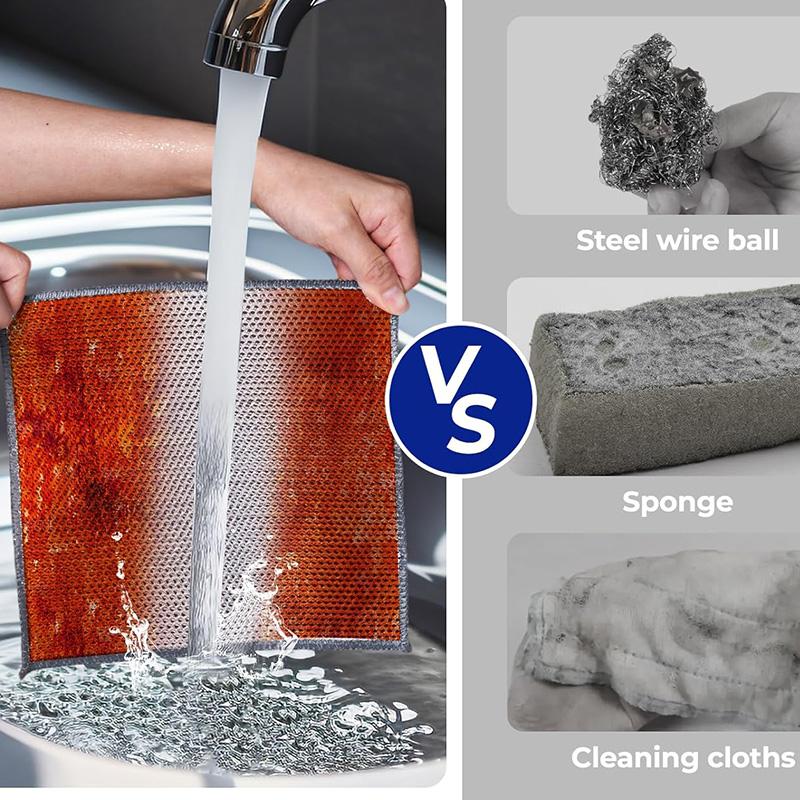 Dry Odor Free Scrub Cloths for Dishes Kitchen Cleaning Cloths for Cookware Sinks Stove Tops Non Scratch Steel Wire Dishcloths