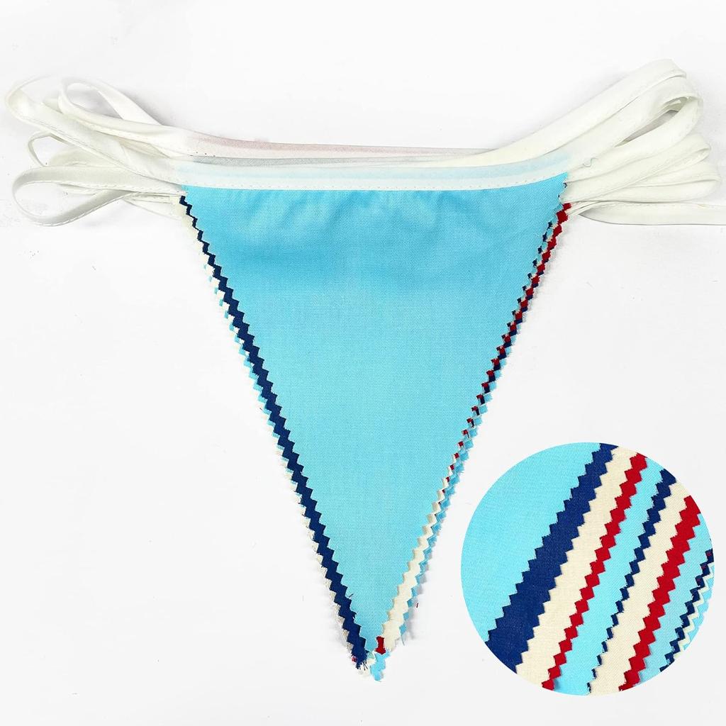 32Ft Red Blue White Nautical Pennant Banner Fabric Triangle Flag Bunting Garland Streamer for Nautical Theme Birthday Ahoy Achor Pirate Baby Shower