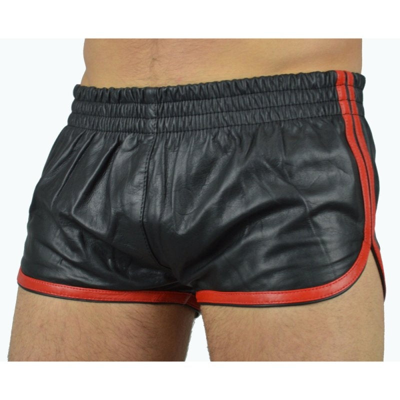 Short Imitation Cuir Sports Line Noir-Rouge - MenSexyWear - Cuir, Latex et Vinyle