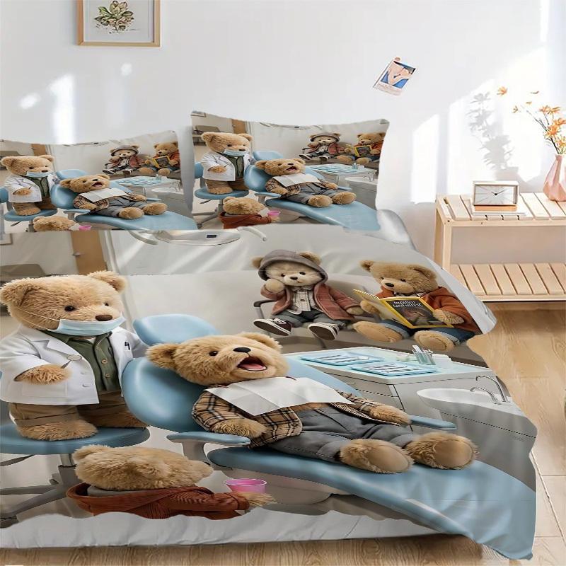 3pcs Anime Teddy Bear Bedding Set - Includes One Quilt Cover and Two Pillowcases (No Core) - Perfect for Bedroom and Guest Room Decoration,