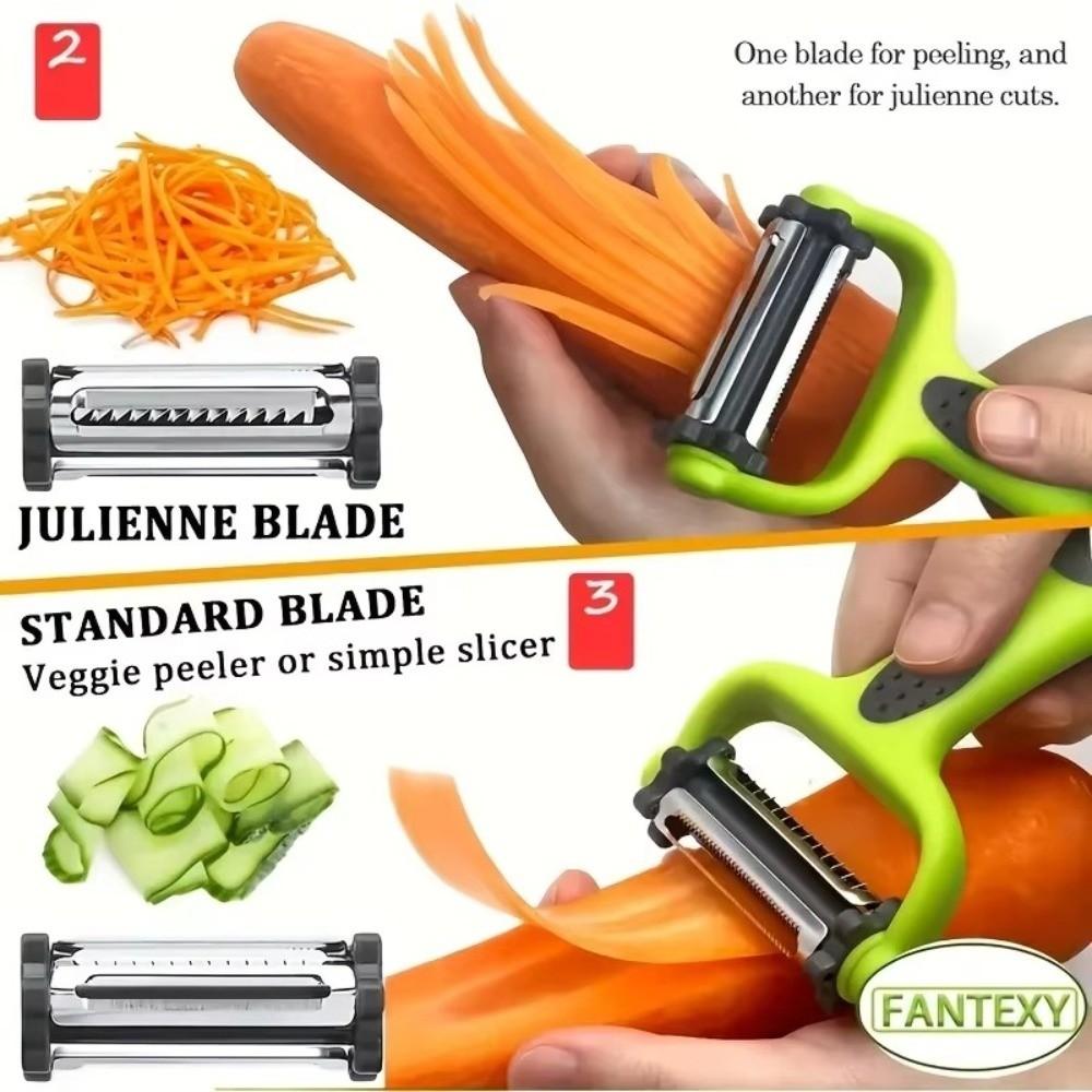3 In 1 Rotary Peeler 360 Degree with Protective Cover Julienne Slicer Non-Slip Stainless Steel Grater