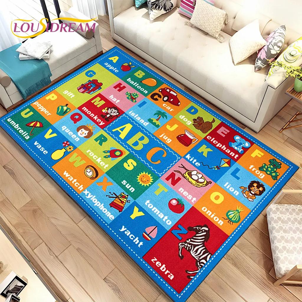 ABC Cartoon Kids Sala giochi Alfabeto Bambini che gattonano Tappeto per la prima educazione, tappeto per soggiorno, camera da letto, divano, tappetino antiscivolo