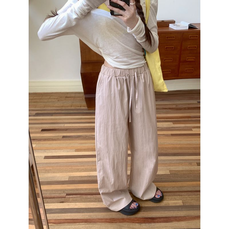 Kumikumi Sweet Style Loose Easiest for Match High Waist Casual Pants Women's Autumn Drawstring Stylish Straight-Leg Pants Loose Pants