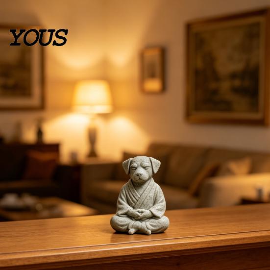 Waterproof Garden Ornament 3D Printed Meditating Dog Statue, Cute Zen Puppy Sculpture, Retro Desk Unique Table Decoration Decor for Home & Office,