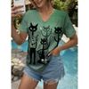 Women's T Shirt Graphic Animal Cat Vintage Stylish Classic Short Sleeve V Neck Regular Tops Daily Print Dusty Rose