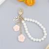 Stylish Faux Pearls and Rose Key Holder Beaded Key Chain Bag Charm Lightweight Keychain Ornament for Women Girls