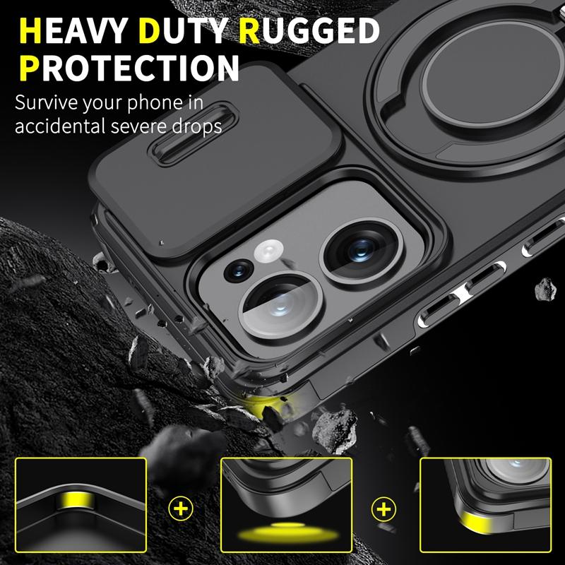 Armor Shockproof Magnetic Ring Stand Holder Case For OPPO Reno 13 13F 13 F Reno13 Pro 5G Slide Lens Protect Cover