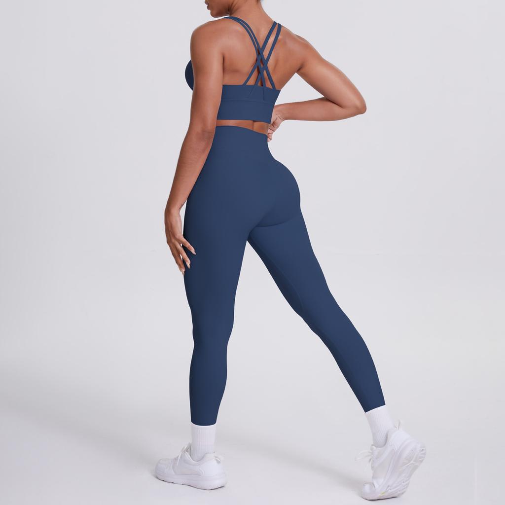 Nude Brushed Cross Back Bra, Casual Sports, Hip Lifting Pants, Fitness Yoga Suit, Two-piece Set