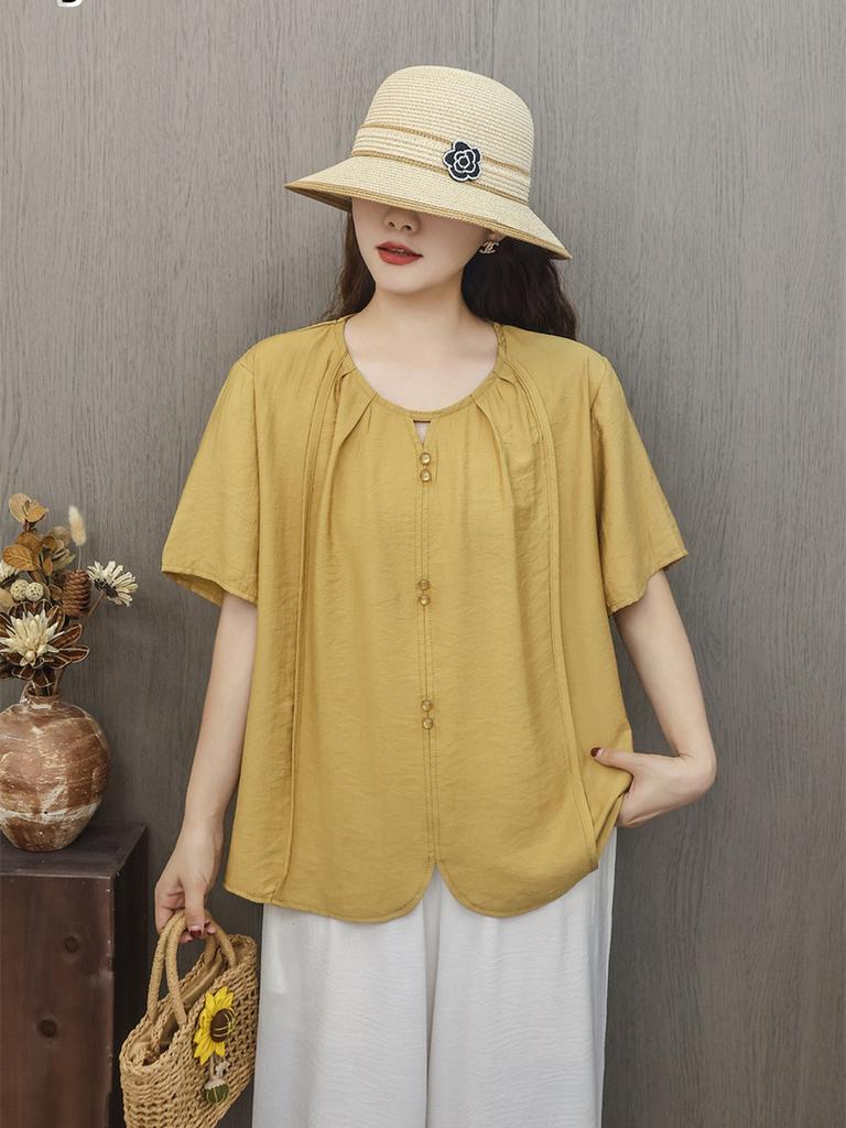 Summer New Modal Cotton Linen Loose Oversized V-Neck Sweatshirt Shirt Women's T-Shirt