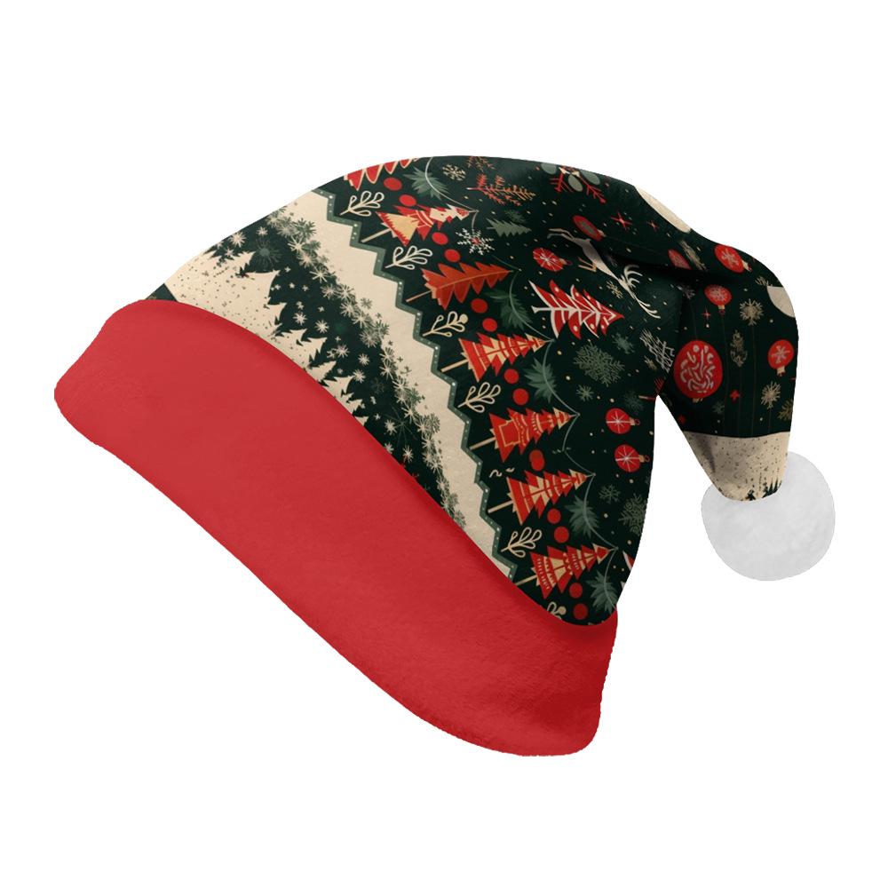 2024 Pluszowa Czapka Świąteczna z Nadrukiem Łosia dla Dorosłych i Dzieci - Podszyta Polarem, Dwustronna, z Dużym Rondem