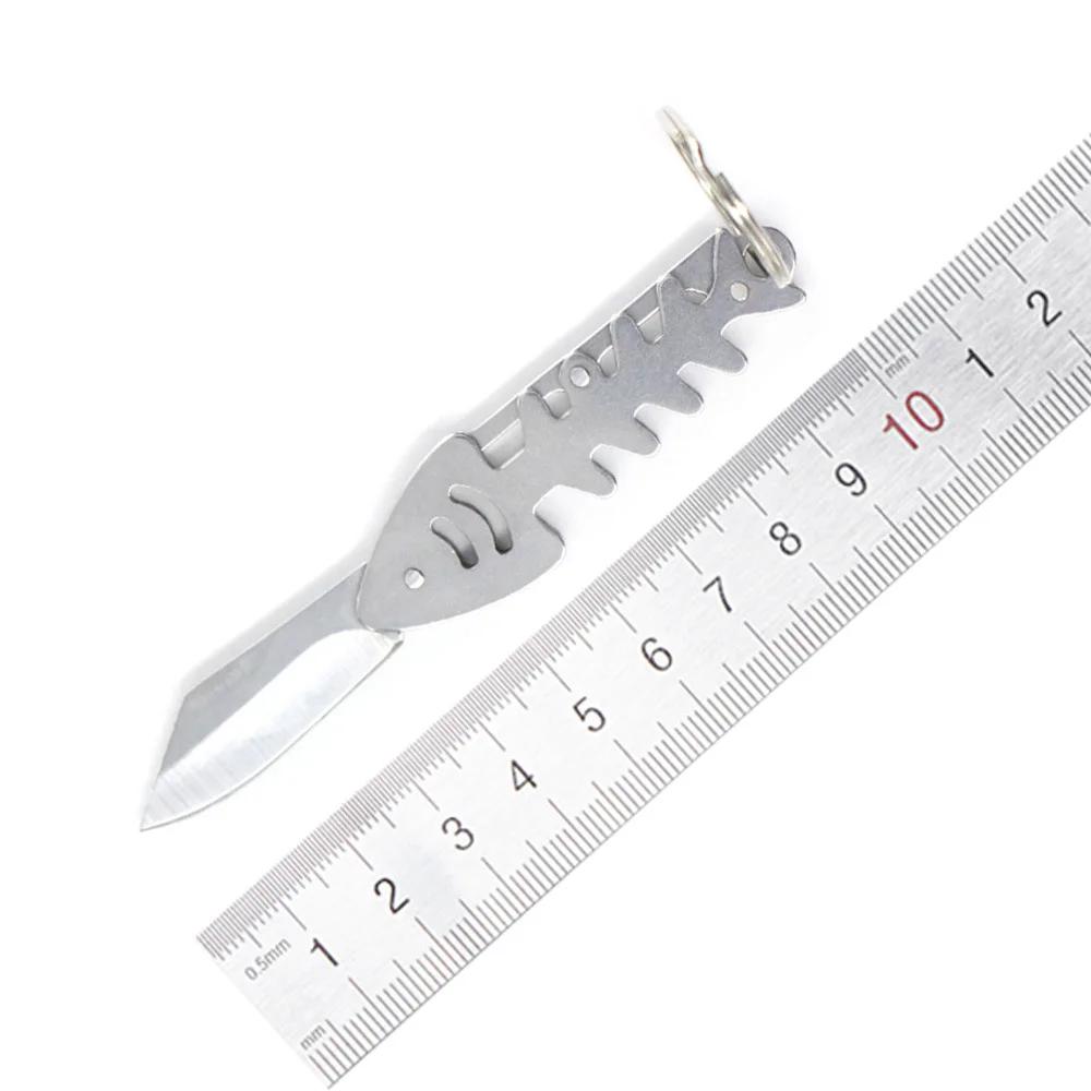 New Stainless Steel Fish Bone Shape Outdoor Mini Pocket Knife Camping Keychain Express Unboxing Mini Knife