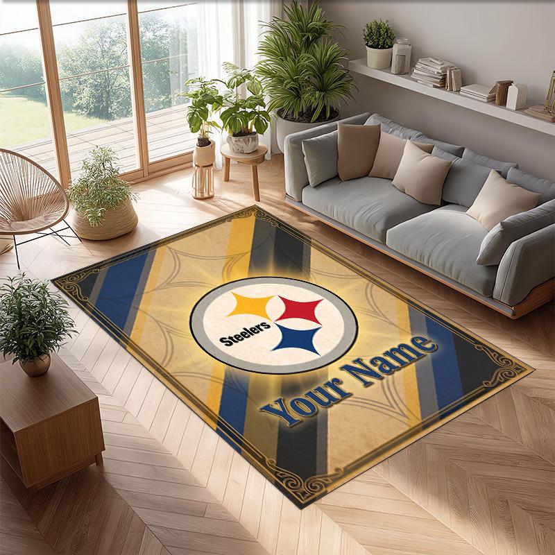 Pittsburgh Steelers Kristall-Samt-Teppich, Personalisierte rutschfeste Fußmatte mit individuellem Namenstext für Wohnkultur, Geschenk