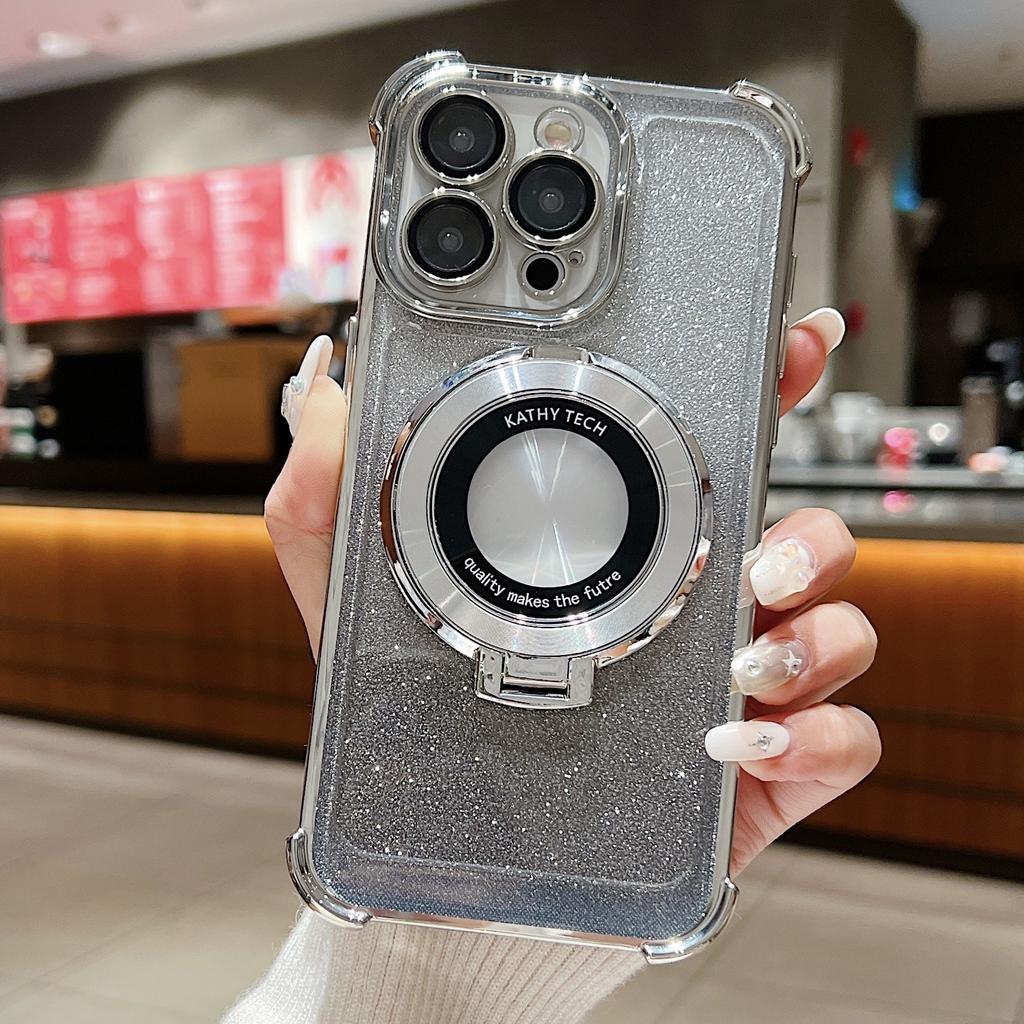 Samsung S24 Ultra Mobile Phone Case Electroplated Four Corner Anti Fall Magnifying Glass Magnetic Suction Bracket S23 Gradient Flash Powder