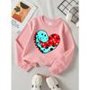 European Sizes Girls' Soft Crewneck Sweatshirt with Heart Pattern Dinosaur Cartoon, Casual All-Match for Fall Winter, Ideal Present.