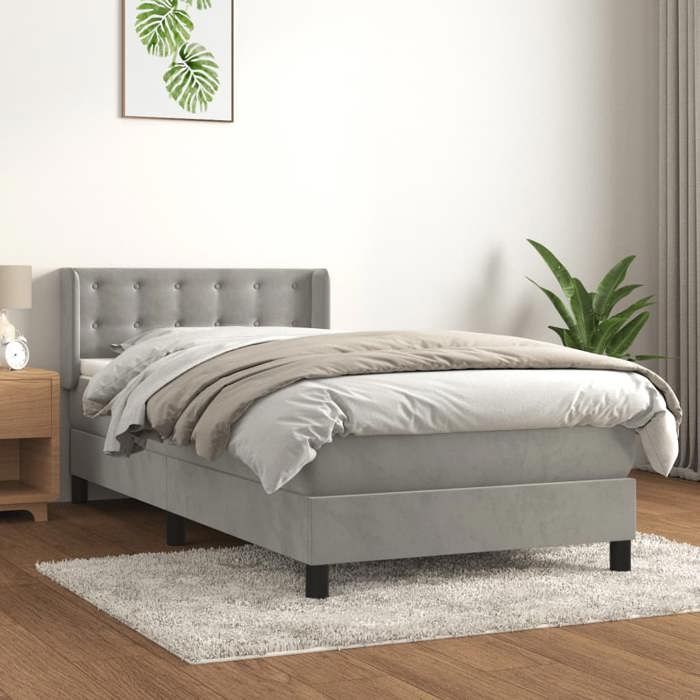 Lit avec matelas - Maison Exclusive - 90x200 cm - Velours gris clair - Tête de lit réglable