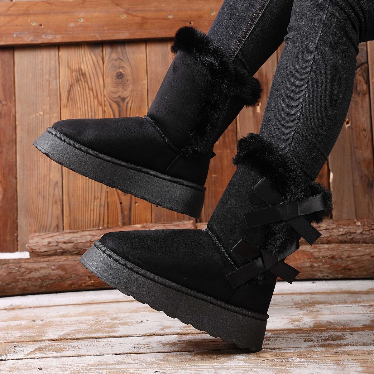 

Внешняя торговля большой размер бант зимние сапоги новые зимние трансграничные повседневные толстоподошвенные набивные утолщенные теплые хлопковые сапоги 43 чёрный