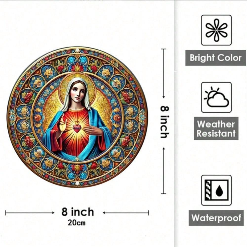 Vintage Sacred Heart Jesus Aluminum Sign Religious Wall Art Durable Round Christian Home Decor