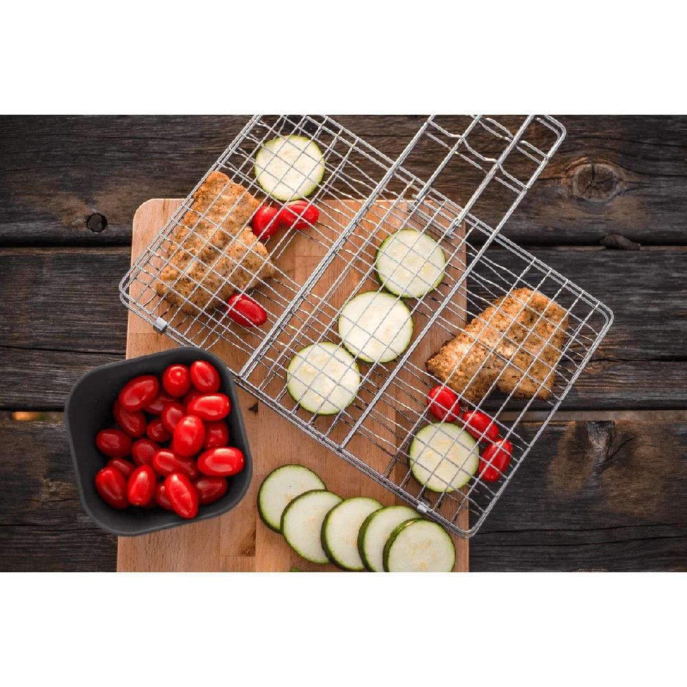 Deluxe Broiler Grilling Steaks Fish Vegetables Campfire Cooking Chrome Plated Large Grill Surface Locking Handle Durable Outdoor