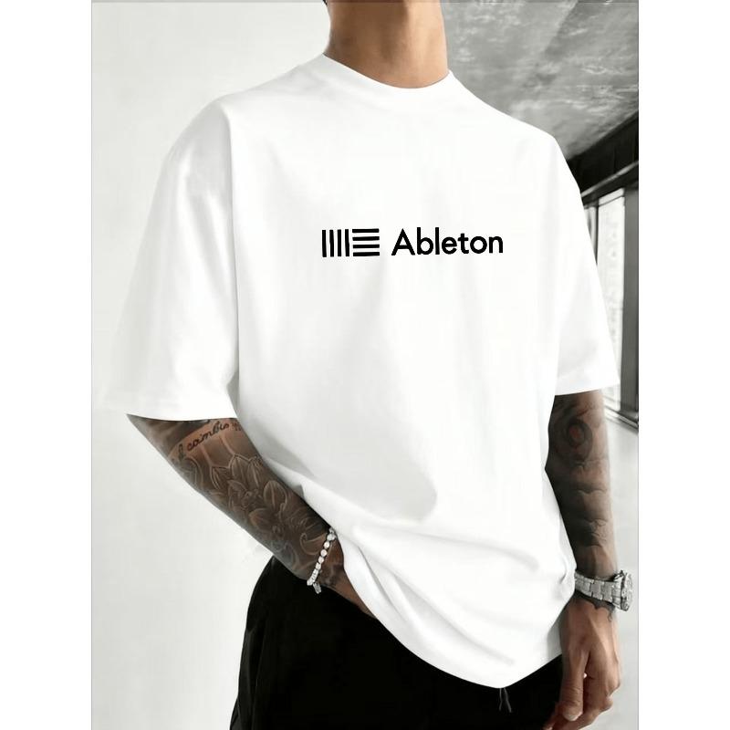 Men's Ableton Logo Print T-Shirt Short Sleeve Crew Neck Casual Top for Electronic Music Producers