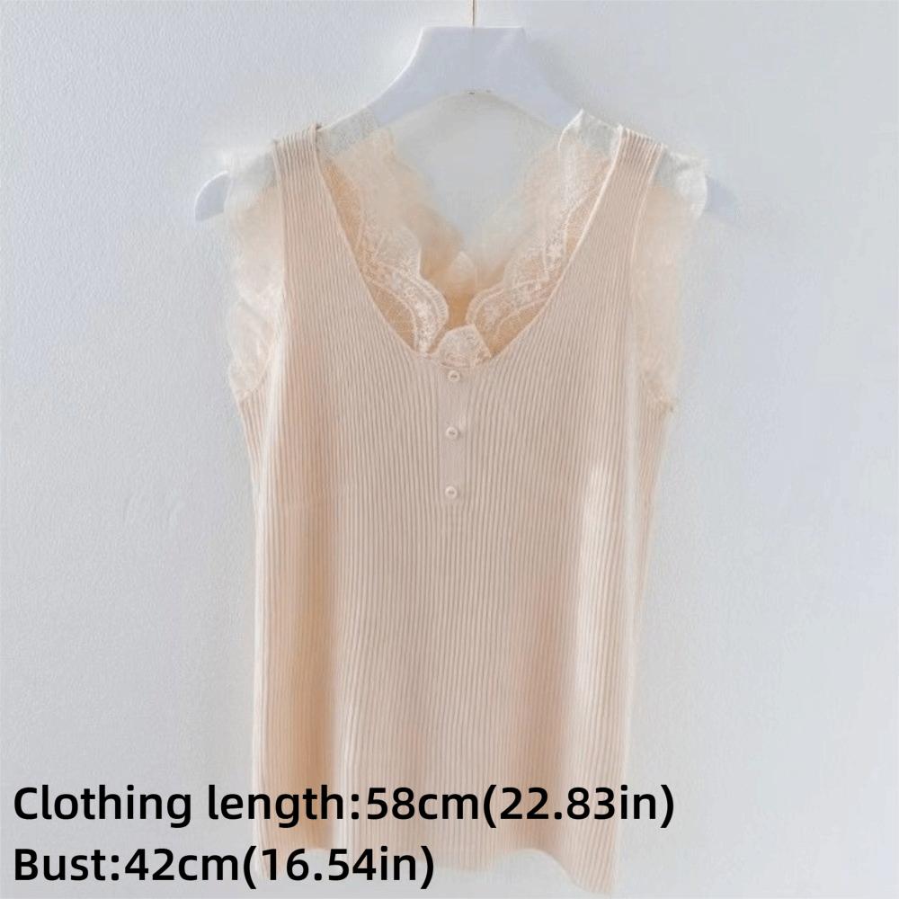 V-Neck Lace Strap Vest Sleeveless Knitted Vest Trend Slimming Base Top  for Women