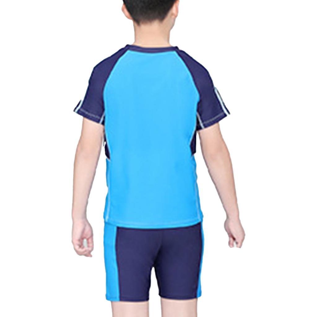 Boys Swimwear Set Short Sleeve Rash Guard Top Matching Trunks Hat Beach Swim Outfit