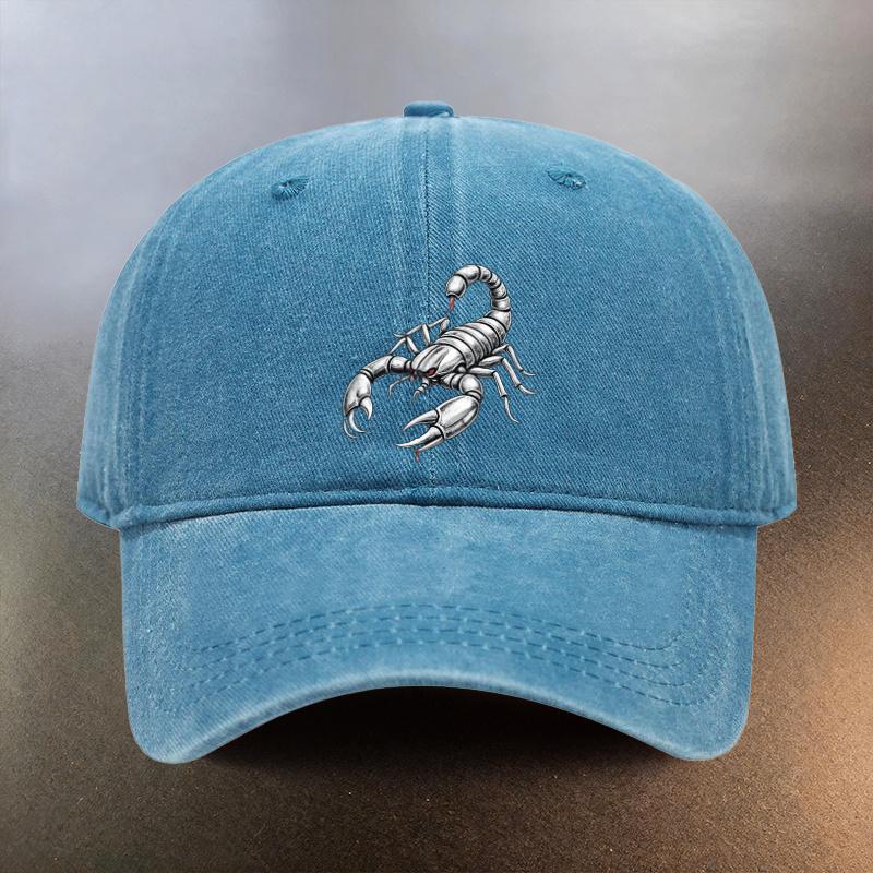 A Vintage Realistic Style Scorpion Print Washed Cap Perfect for Daily Outings As a SunShielding Baseball Hat This Trendy Coup