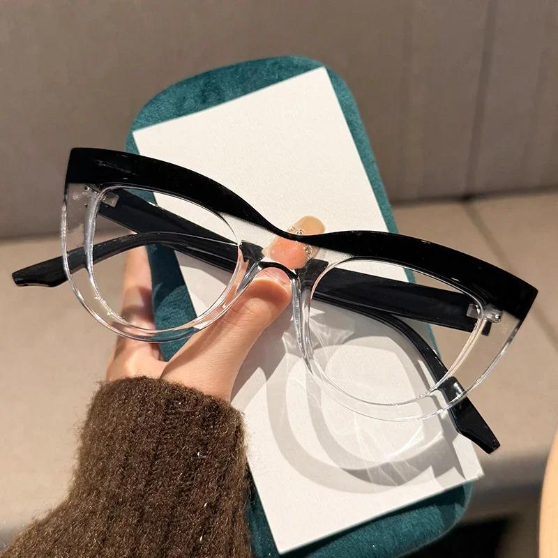 Personality Niche Large Framed Cat Eye Reading Glasses Anti Blue Light Punk Hip-Hop Hd Eye Protection Eyeglasses +1.0 To +4.0