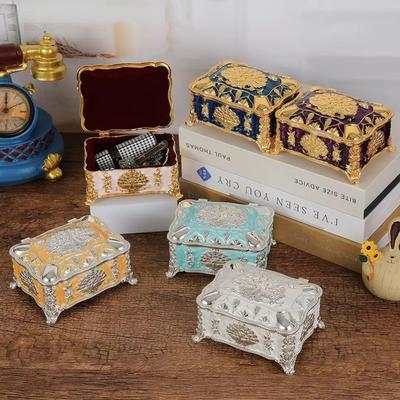 Portable Mini Jewelry Storage Box Travel Organizer Jewelry Case Alloy Storage Earrings Necklace Ring Organizer Display European