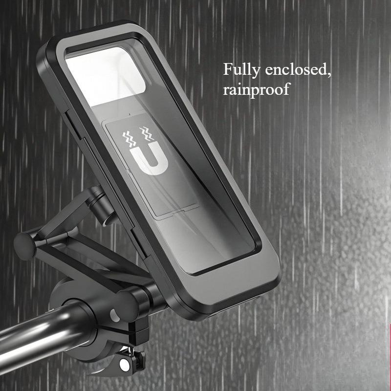 Touchscreen motorcycle phone holder with fully enclosed waterproof bag