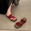 Popular Retro Red One-word Thick-soled Slippers Women's Summer Wear 2025 New High-end Skirt Cool Slippers