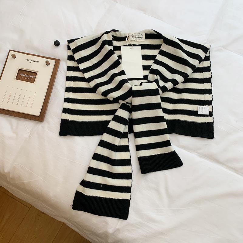 Knitted Striped Wool Shawl Women's Spring and Autumn with Fake Collar Shawl Scarf Versatile Vest