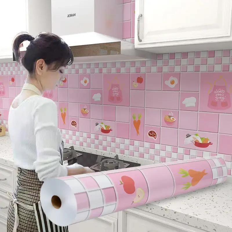 Kitchen Stove Oil-proof Sticker Waterproof High Temperature Resistant Wallpapers Kitchen Decoration Self Adhesive Contact Paper