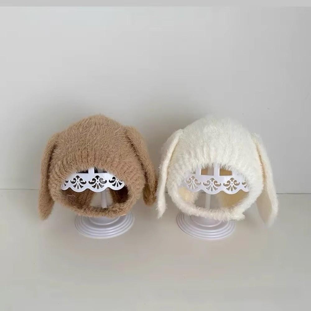 Solid Color Baby Pullover Cap Cartoon Kids Woolen Hat Personality Rabbit Ear Knitted Hat  Warmer