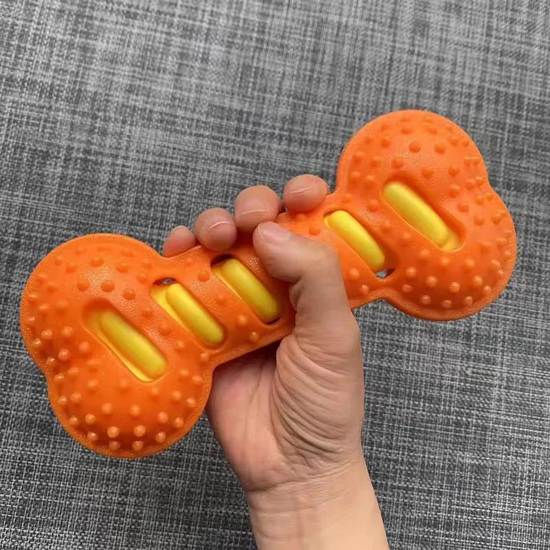 Squeaky Dog Toy for Aggressive Chewers Interactive Rubber Bone with Sound Chew Resistant Molar Rod Training Toy Durable