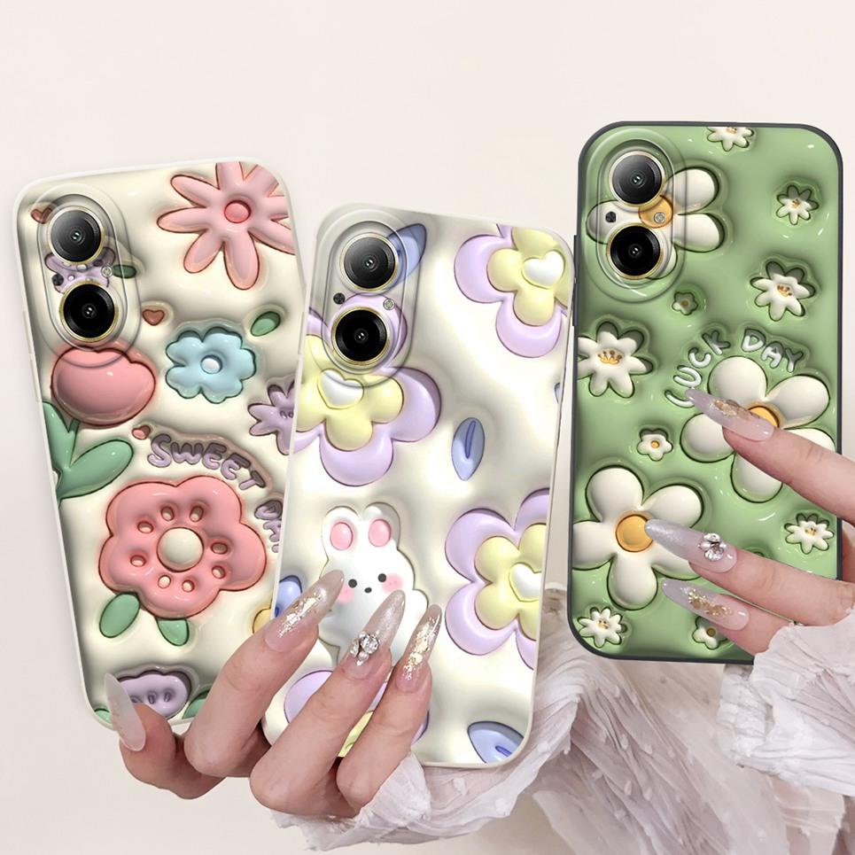 For Realme C67 4G RMX3890 Back Cover Realme C67 5G Case Girly Flower Butterfly Fashion Funda Soft Liquid Silicone Bumper Etui