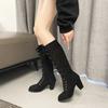 Women's Wide Width Mid-Heel Boots, Round Toe Crisscross Lace Up Ankle Boots, European Style Chunky Heel Booties for Women