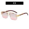 Double beam sunglasses frameless trimmed square sunglasses new European and American fashion leopard tide sunglasses wood grain
