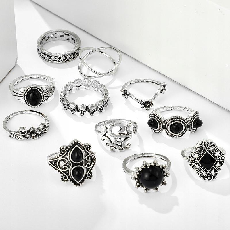 Ring Set Silver Jewelry Gift Retro Punk Boho 02 11 Pcs