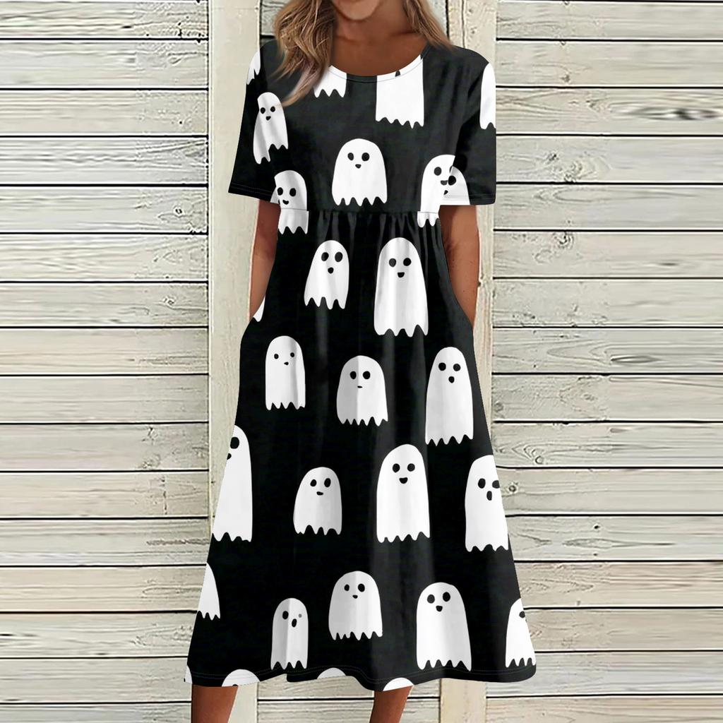 Summer Dress For Women Casual Printed Short-Sleeve Beach Swing Dress