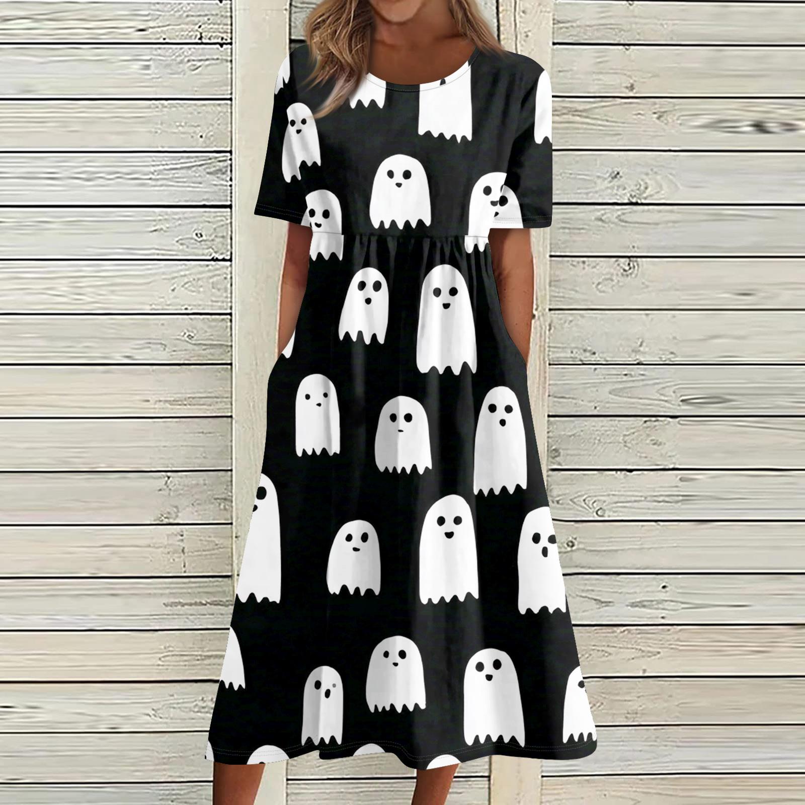 

Летнее платье для женщин, повседневное пляжное свободное платье с короткими рукавами и принтом L чёрный