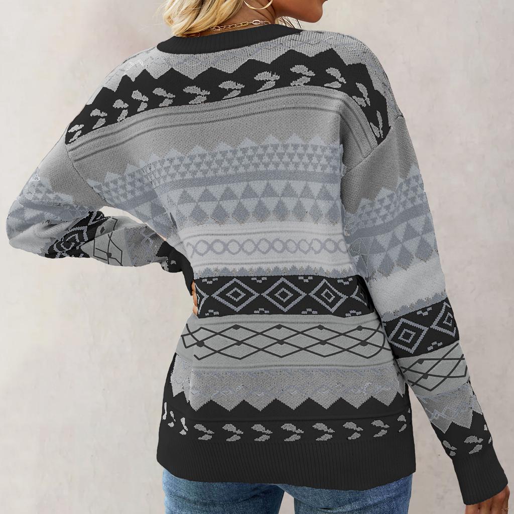 Women's Knitted Retro Round Neck Loose Pullover Sweater